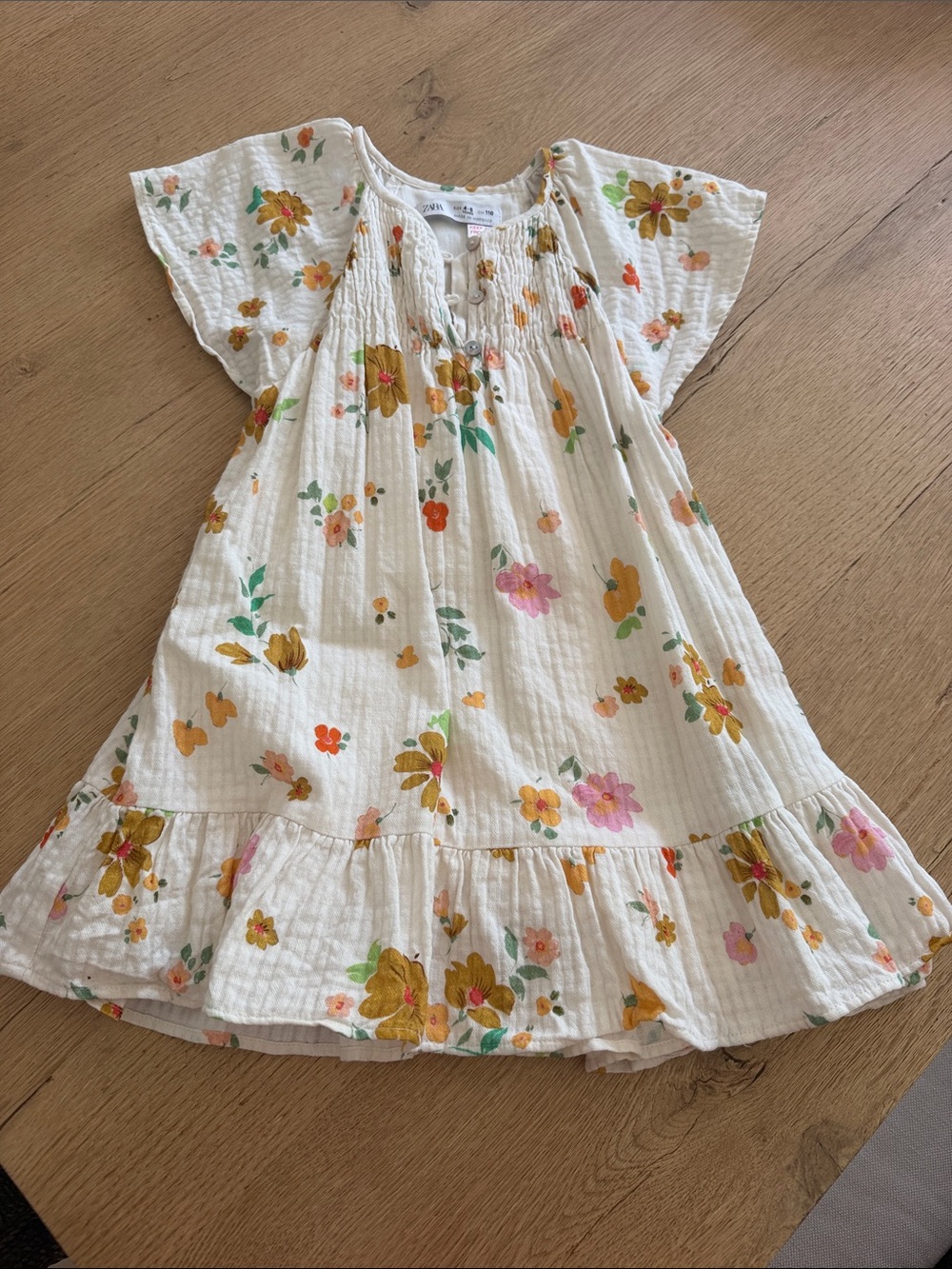 Zara Cream Floral Cotton Dress with Yellow and Pink Flowers